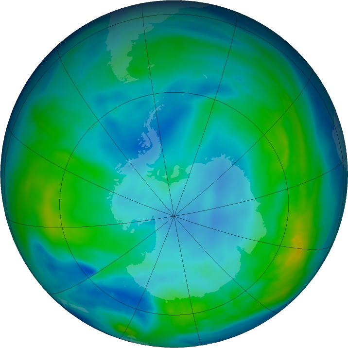 Antarctic ozone map for 10 May 2016